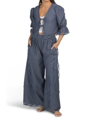 SAATVIK Boho Puff Sleeve Top And Pants Lounge Set